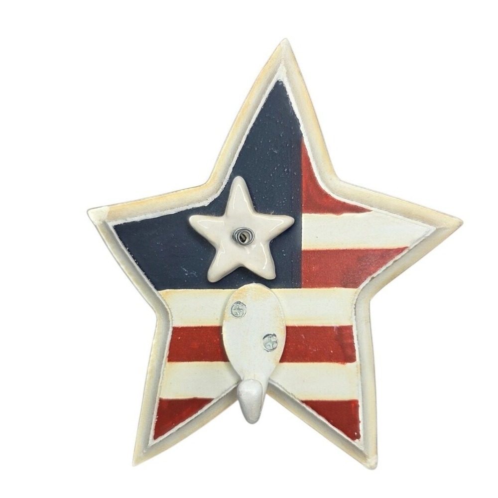 Patriotic Star Wooden Wall Hook Red White And Blue Vintage Hobby Lobby 2005